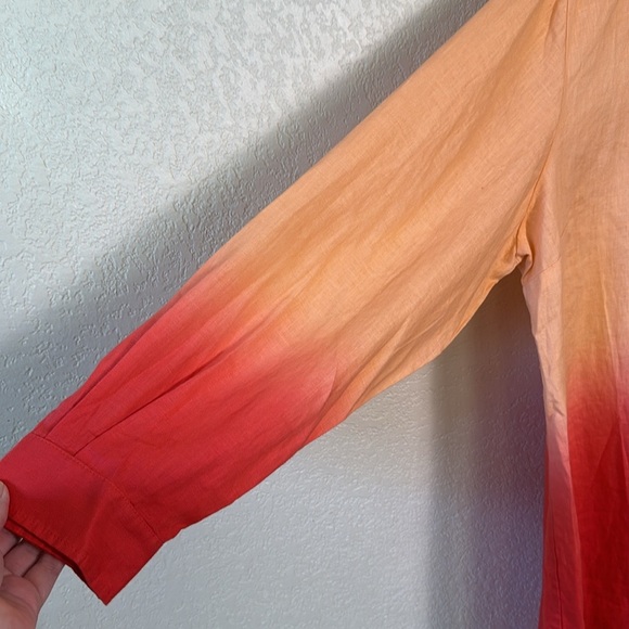 Soft Surroundings Medium Button Down Orange Ombre‎ Long Sleeve Top 100% Linen - Picture 4 of 5